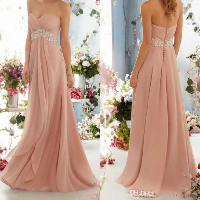  Blush  Pink  Bridesmaid  Dress  2019 Long  Chiffon Sweetheart 