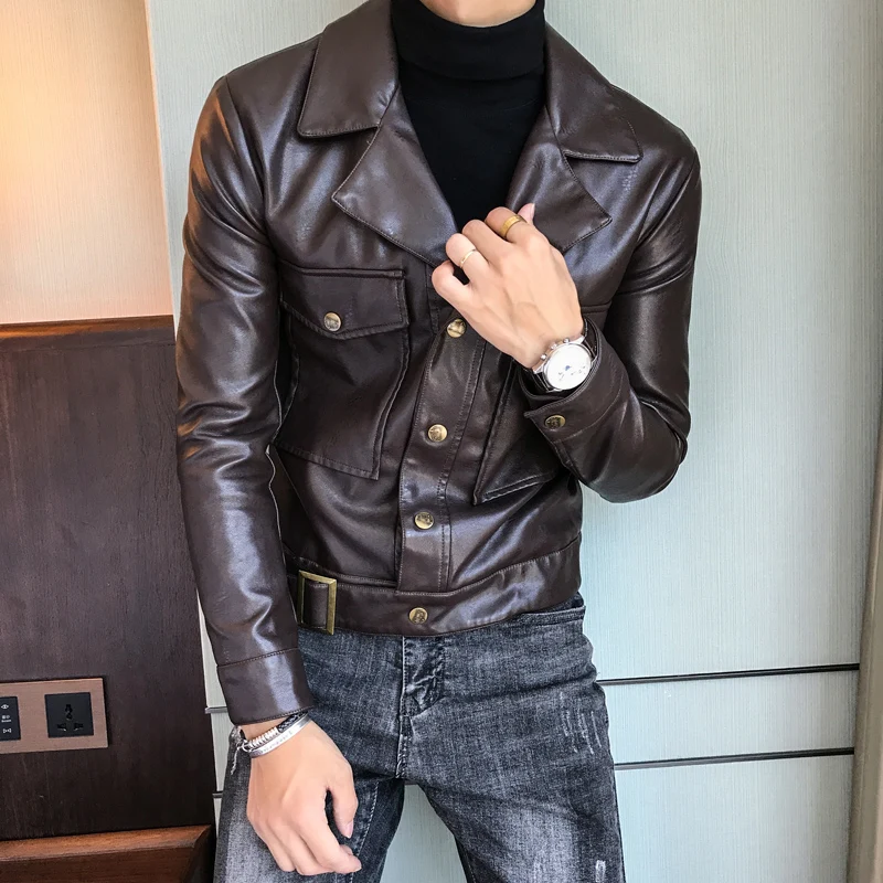Модные мужские кожаные куртки Slim Fit зеленые мотоциклетные коричневые Deri Ceket Erkekler