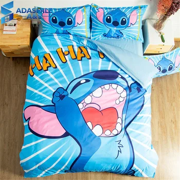 

Disney Stich Bedding Set Pokemon Cartoon Single Bed Duvet Cover Animal for Kids Girls 3pcs Rainbow Bedspreads
