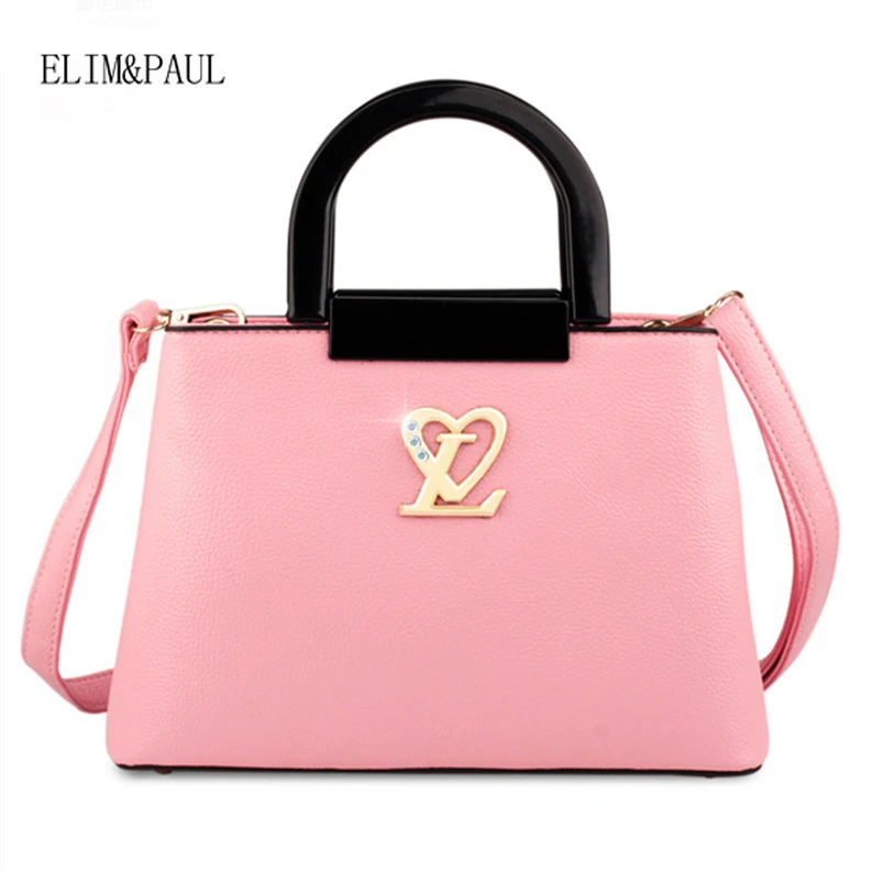 

ELIM&PAUL Famous Women L Letters Love design Saffiano handbag PU Commuter Office Ring tote bag HighQuality Pouch Bolsas Pink Hot