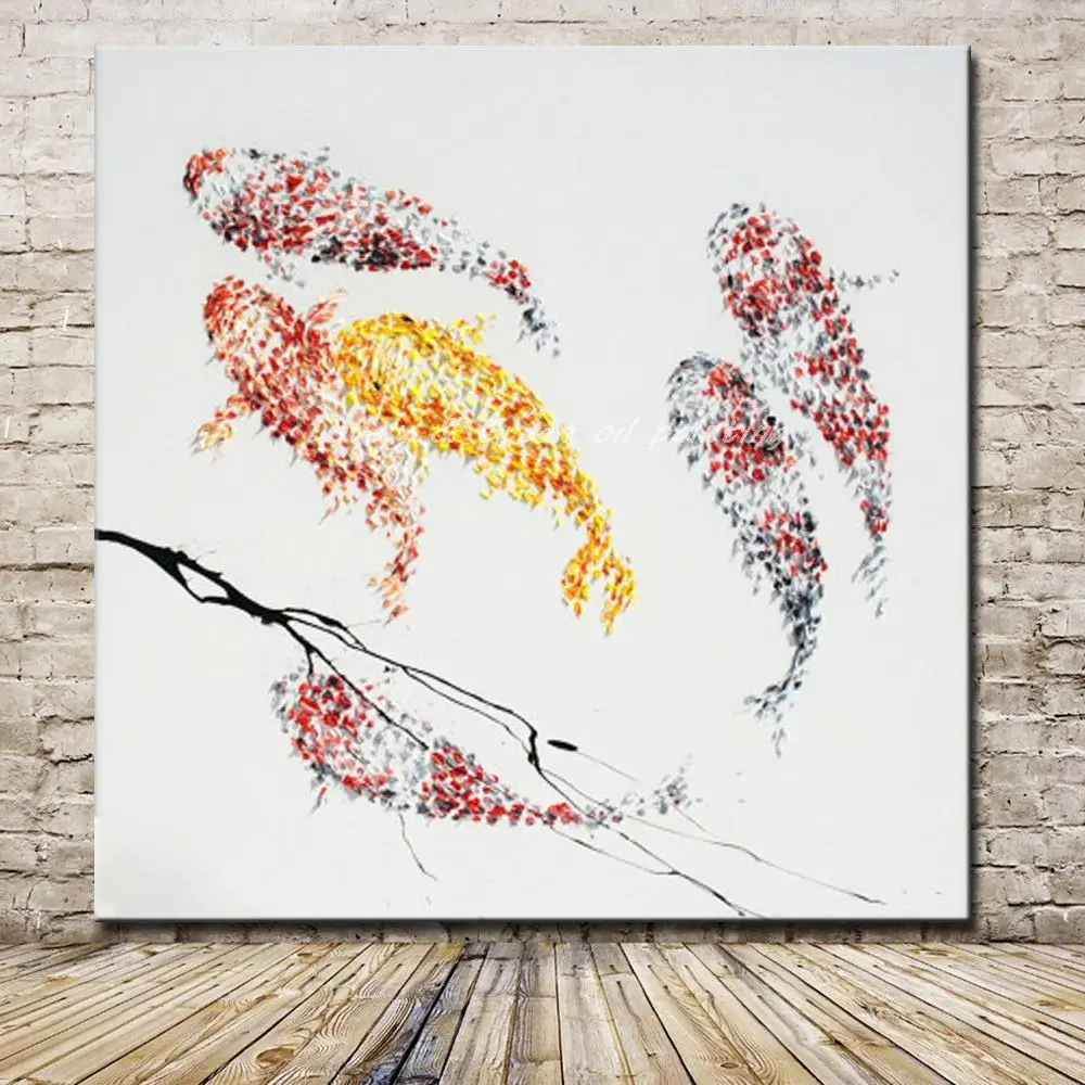 Hand painted Cartoon Goldfish Oil Painting On Canvas Modern Abstract