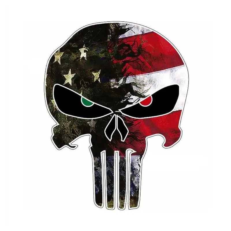 

10.8X14CM USA Flag Camo Small Punisher Skull Reflective Personalized Car Stickers