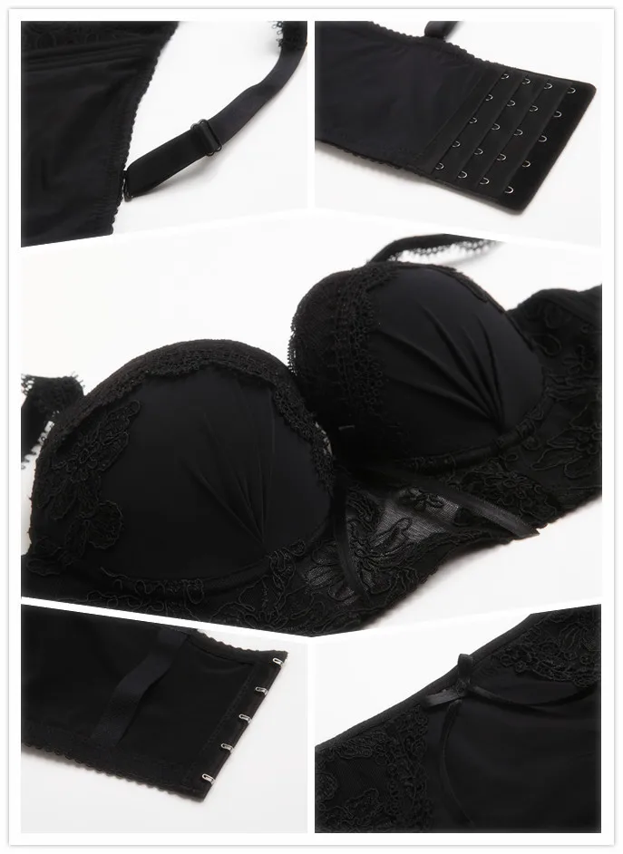 Sexy Design Push Up Bra Deep V-Neck Sexy Pink bra set For Lady Lingerie bra Underwear Set A/B/C Cup()