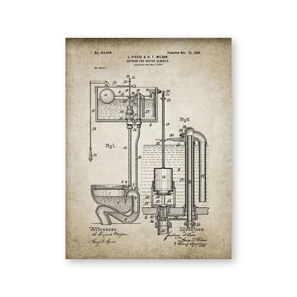 Запатентованный винтажный постеры для ванной, рулон унитаза, цистерна, дизайн туалета, Loo холст, живопись, чертежи, домашний декор для стен - Цвет: PH1945