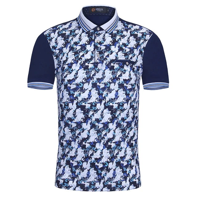 Brand New Men Polo Homme Slim Fashion Pattern Printing Summer Short Sleeve Mercerized Cotton 
