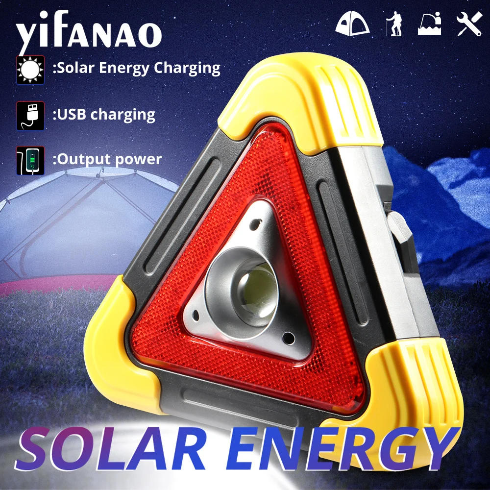 

100W Work Light Lamp Portable Spotlight Solar COB Lantern Power Bank USB Rechargeable Warning Flashlight Camping Searchlight