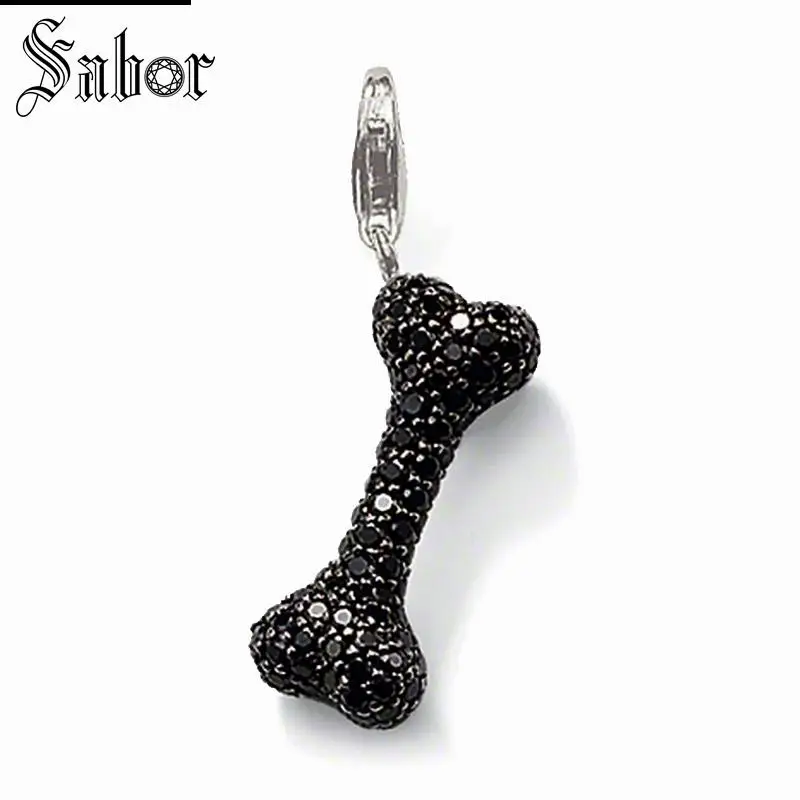 

thomas Black Bone Pave Charm Pendant Jewelry For Men Boy Women Girls Pet,womens Gift 925 Sterling Silver Fit Bracelet charms