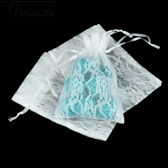 50pcs Peachy Pink Lace Gift Bag Organza Drawstring Favor Pouches Wrap For Wedding Party Bags 4 X6 In Wring Supplies From