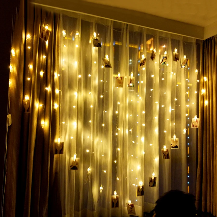 Thrisdar 2X15M Heart Shape Curtain LED String Fairy Light 128LED 34