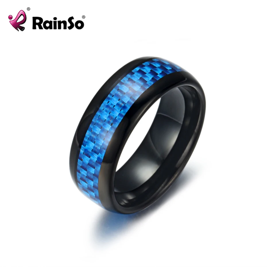

Rainso 2019 New Men's Blue Carbon Fiber Ring Tungsten Charm Black Engagement Ring for Men luxury Finger Ring Jewelry for Party