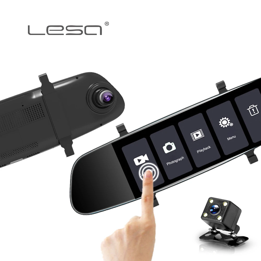 Goedkoop LESA 7 inch Touch Screen Auto DVR Dual Lens Camera Achteruitkijkspiegel Video Recorder Dash Cam Voertuig Auto Camera Parking monitoring
