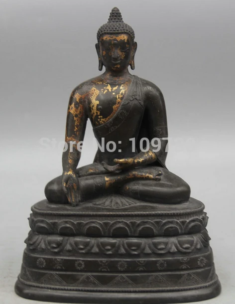 

002743 8 Old Tibet Buddhism Bronze 24K Gold Seat Shakyamuni Amitabha Buddha Statue