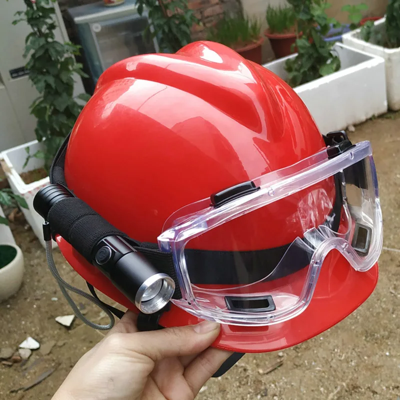 

Fire Helmet Rescue Helmets With Flashlight and Safety Goggles Emergency Training Working Protection Hard Hat