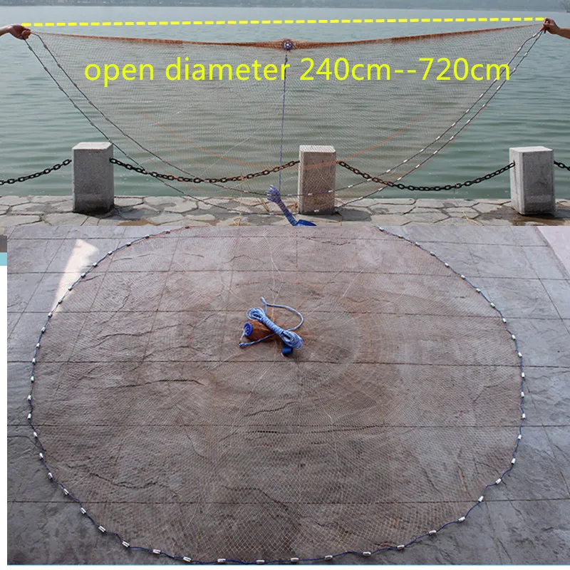 Tire line cast net diameter 240cm-720cm style fishing net rede de pesca filet de peche hand throw net fishing network outdoor