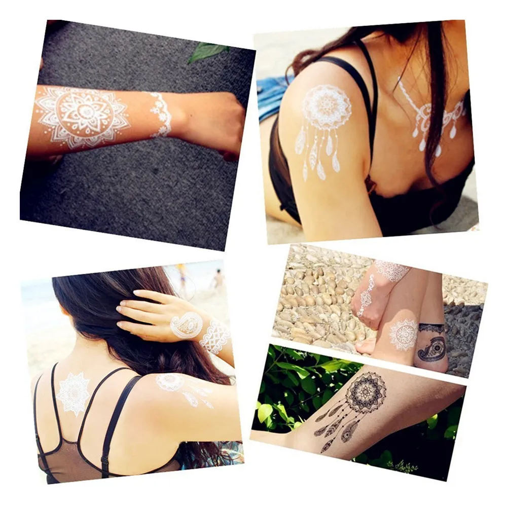 6 листов хны татуировки наклейки Черный/белый Кружева Mehendi Временные татуировки для авантюрных женщин подростков и девочек металлические татуировки