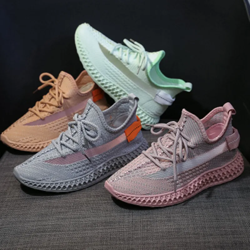 

new spring and summer flying woven sports breathable casual shoes female low to help running flying woven women's shoes