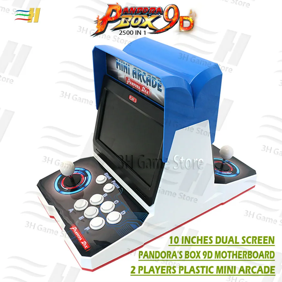 

Pandora box 9d bartop 2500 in 1 mini arcade support 2 player 3d game 10 inches dual screen have 3P 4P game usb connect gamepad