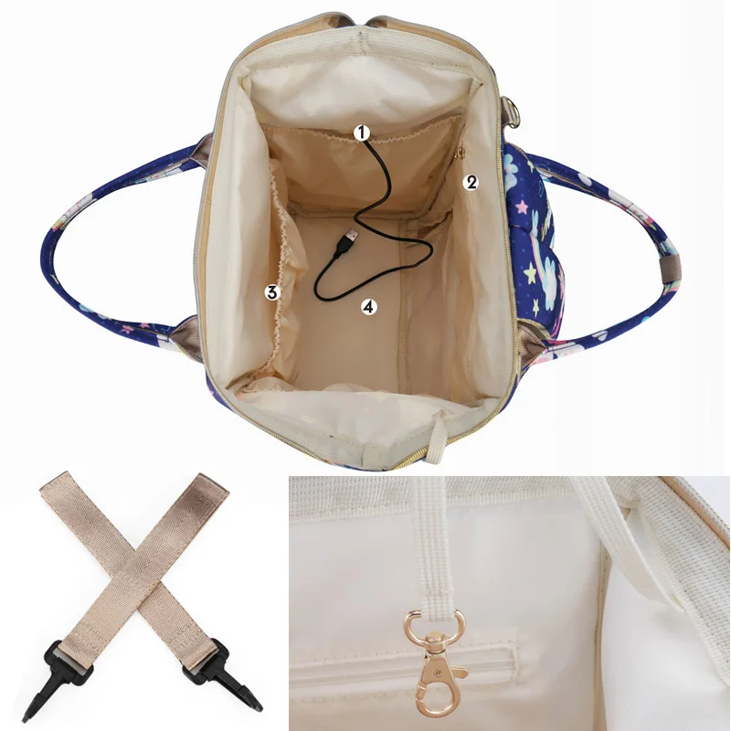  Bolsa de pañales USB bolsa de pañales resistente al agua mochila de viaje de maternidad bolsa de En