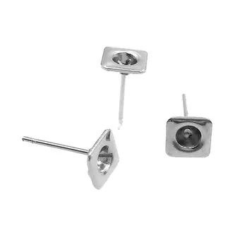 

100PCS 6x3mm Wholesale Accessories Findings Stainless Steel Stud Square Round Groove Crystal Base Caps for Earrings DIY Making