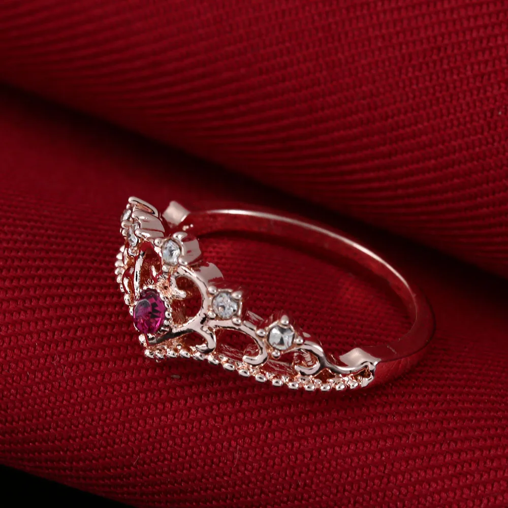 1 шт., элегантное кольцо унисекс для женщин и мужчин, розовое золото, кристаллы, стразы, посеребренные, любовь, сердце, корона, свадебные ювелирные изделия, подарок