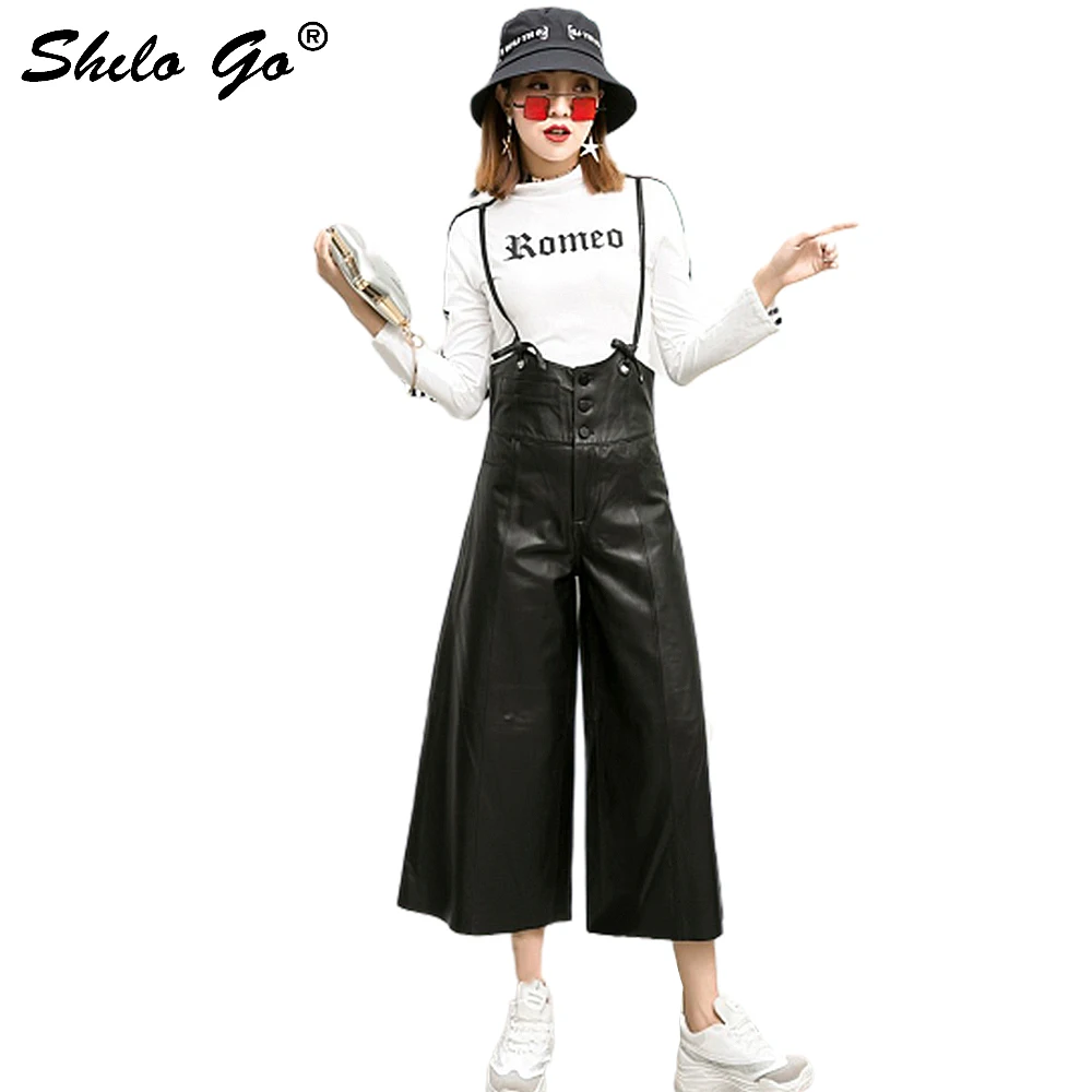 Streetwear Lederen Jumpsuits Vrouwen Lente Casual Strap Schapenvacht Lederen Wijde Pijpen Overalls Enkele Breasted Vrouwelijke Broek Streetwear Lederen Jumpsuits Vrouwen Lente Casual Strap Schapenvacht Lederen Wijde Pijpen Overalls Enkele Breasted Vrouwelijke Broek
