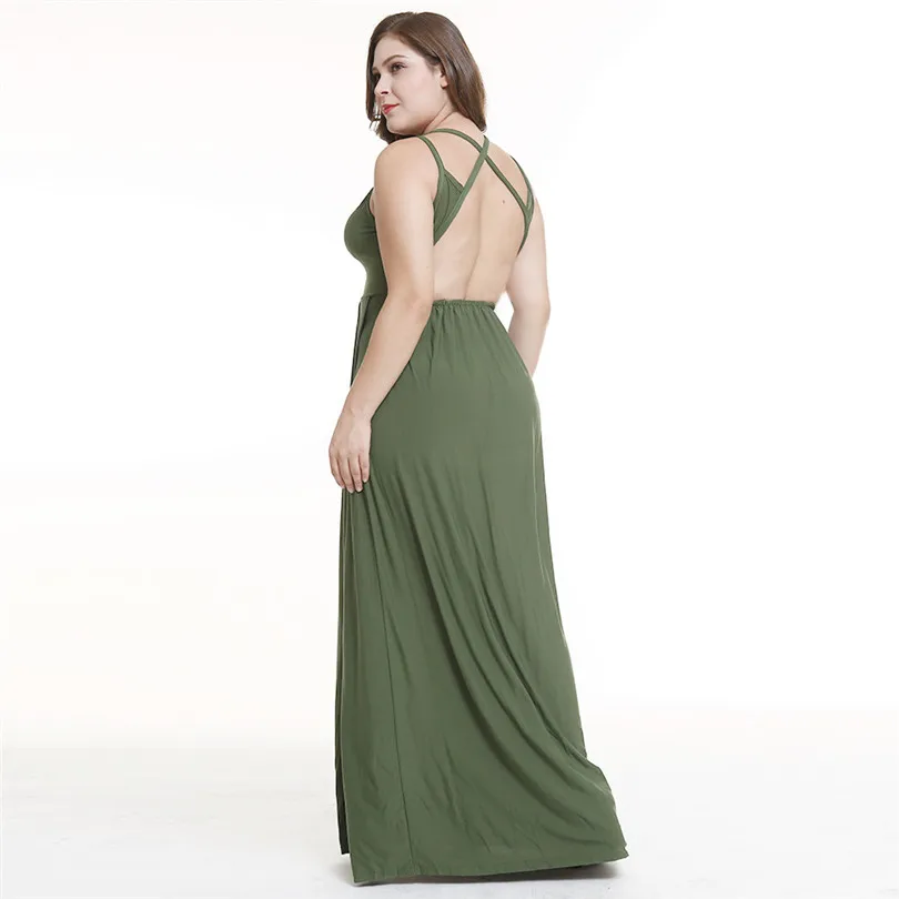 Plus Size S-5XL Sexy Slit Hollow Out Women Club Party Dress Spaghetti Strap O-Neck Ladies Maxi Dress Robe Femme Ete 2019 Dresses (12)