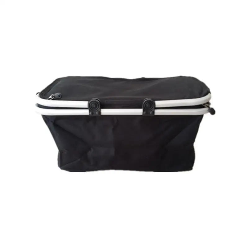 Insulated Folding Picnic Basket with Handles Shopping Baskets (Black
