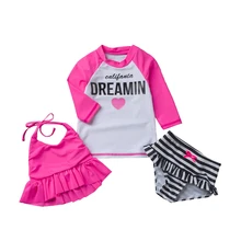 Dollplud/ летний купальный костюм для девочек с длинными рукавами, детский солнцезащитный детский купальник, купальный костюм из 3 предметов, Быстросохнущий купальник