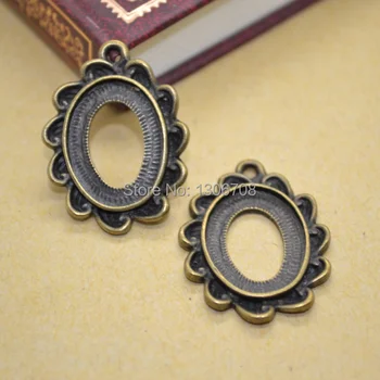 

30pcs/lots Antique metal bronze frame blank pendant hollow charm tray oval cabochon setting jewelry findings Z42458