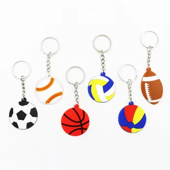 

60 pcs New PVC Football Baseball Basketball Volleyball Keychain Sports Balls Keychain Boys Keyring Metal Ring Sports Gift