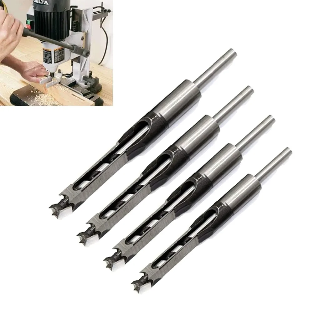 

4Pcs Wood Mortising Chisel Mortise Chisel Bit Kits Woodworker Square Hole Drill Bit with Twist Drill DIY Woodworking tools