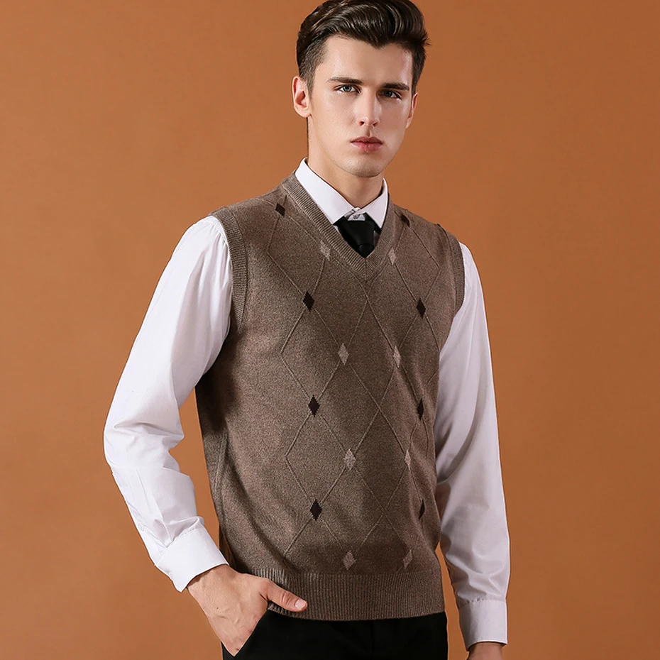 

Asian Size Men's Wool Sweater Pullover Sleeveless Basic Knit Vest Tank Argyle Stylish Fashion Casual V Neck A-26