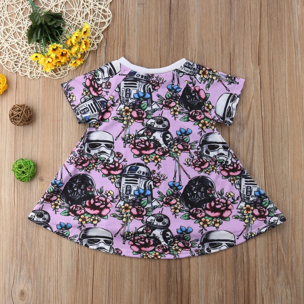 0-24 м для новорожденных для маленьких девочек Звездные войны платье хлопок цветочный короткий рукав пляжное платье для детей Симпатичные vestido