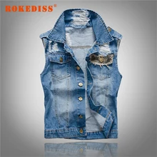 New Fashion Brand Mens Denim Vest Vintage Sleeveless Washed Jeans Waistcoat Man Cowboy Hole ripped Jacket Male Vests G272