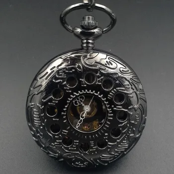 

Brand New Item Special Design Hollow Case Hand Wind Mechanical Pocket Watch Classic Man and Women Black for Birthday Gift H255