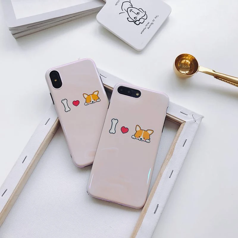 

GYKZ Luxury Blue Ray Soft Silicone Case For Apple iPhone 7 6 6S 8 Plus X Cover Cute Capa Cartoon I Love My Dog Fans Coque