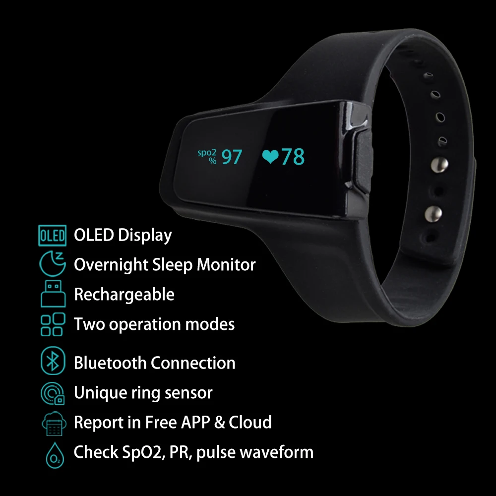  ELERA Pulse Oximeter Watch Bluetooth Smart Wrist Portable OLED Sleep apnea Monitor Insomnia Heart B