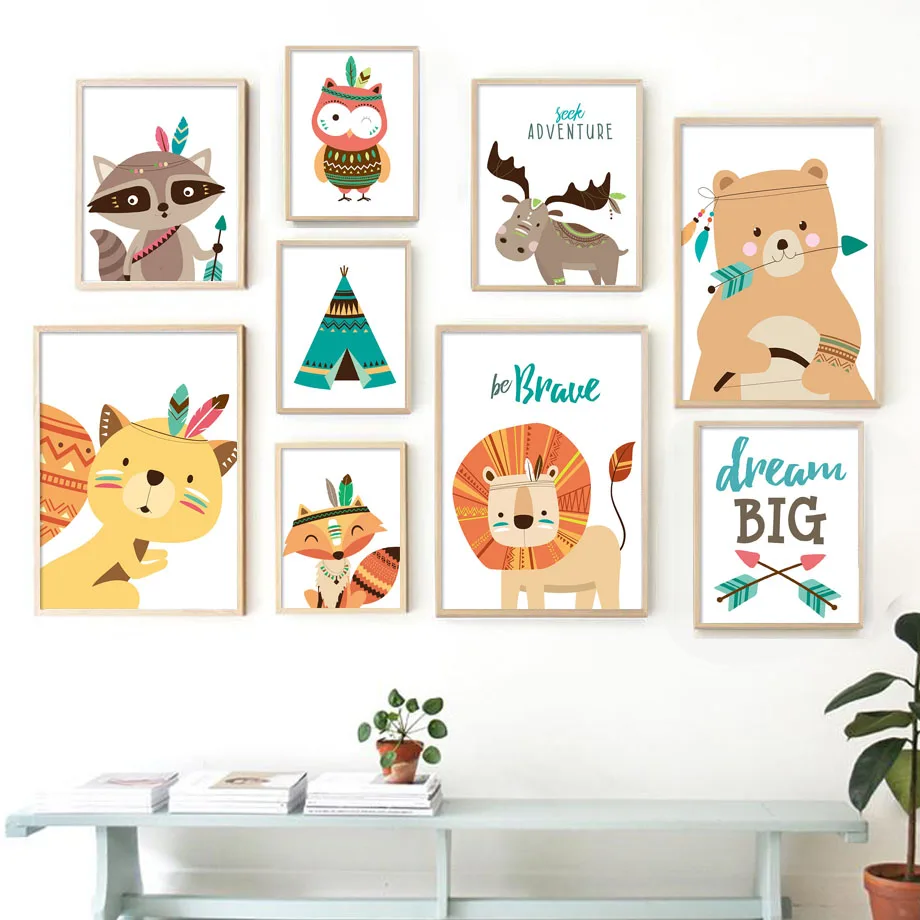 

7-Space Nordic Cute Animal Lion Bird Bear Canvas Painting Wall Art Posters And Prints Nursery Wall Pictures For Kids Room Decor