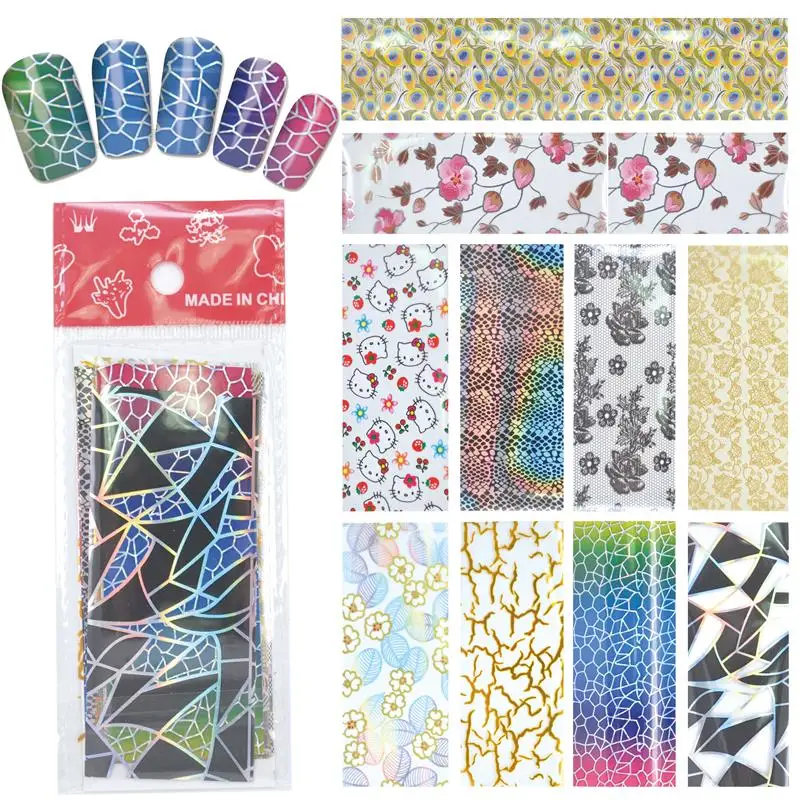 

YWK 1 Pack(10Pcs) DIY Nail Art Transfer Foil Decal Beauty Craft Decorations Accessories For Manicure Salon #XKT-N22