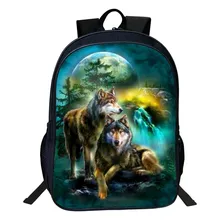 

2017 New Arrivals Polyester 16-Inches Printing European Style Animal Wolf Boys School Bags for Tennagers Girls School Backpacks