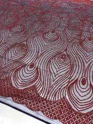 Красный наклеенного блеск кружевной ткани Распродажа Черный Вышивка сетчатого материала для вечернее платье