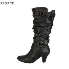 SAGACE новые модные женские туфли на высоком каблуке сапоги до колена зимние сапоги, ботильоны на молнии; кожаные ботинки на высоком каблуке длинные высокие сапоги; Zapatos De Mujer; большие размеры; Botas O1 40