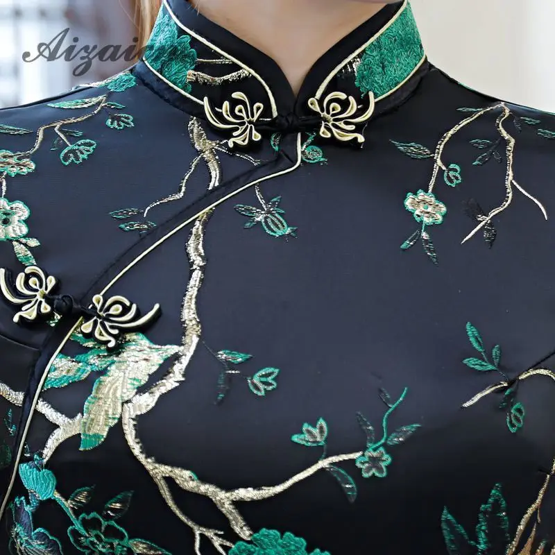 Восточный стиль ретро длинный Cheongsam черный Chinoise тонкий Qi Pao для женщин Китайская традиционная одежда платье Ципао Женская Роба в восточном