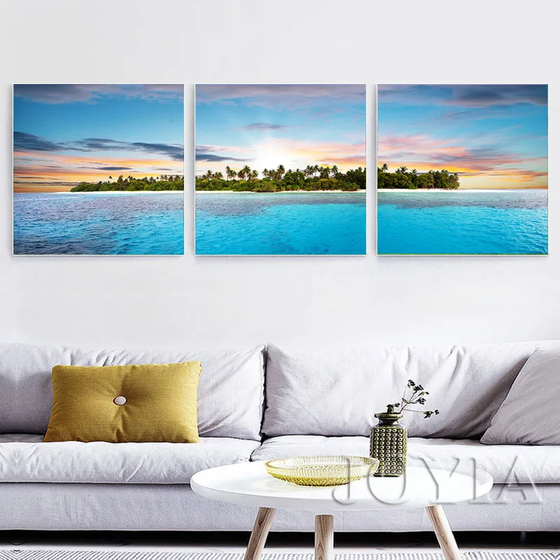 Seascape Wall Art Tropical Island Ocean Canvas Print Triptych Modern