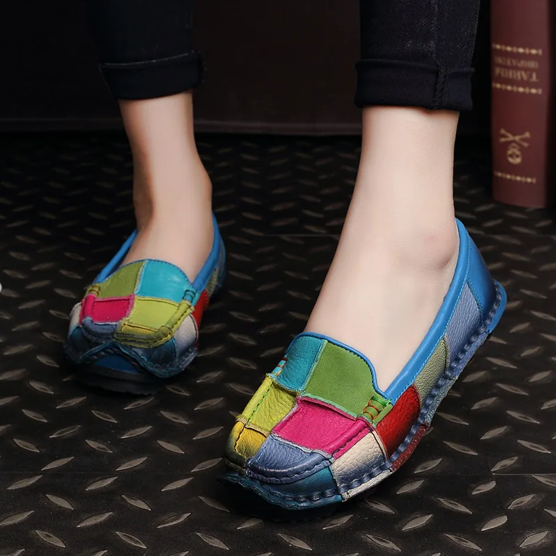 

high quality women 2017 genuine leather flat heel driving shoes female espadrilles moccasins mix color loafers big 41 42 size