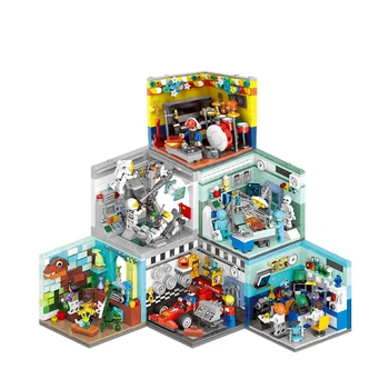 

Mini escena de la calle 3d modelo de arquitectura de tienda de venta al por menor en miniatura bloque de construcción juguete