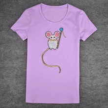 Повседневная футболка женская футболка с рисунком из мультфильма «мышь» с блестками и милым рисунком, футболка с короткими рукавами женские топы, футболка из хлопка с круглым вырезом