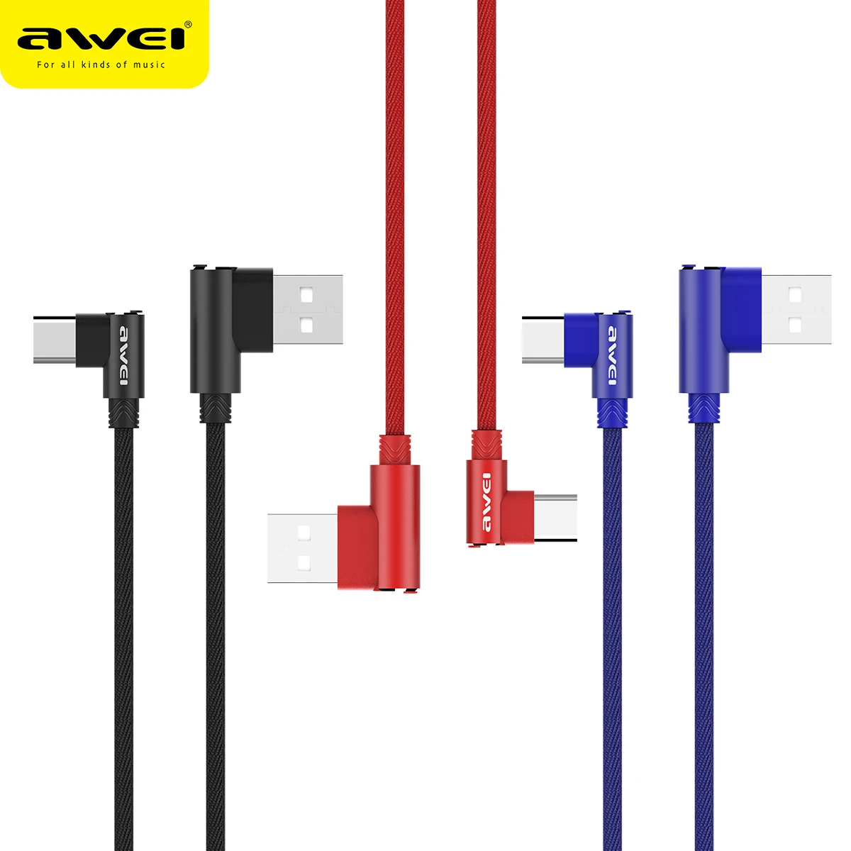 

Awei CL-33 USB Type C 90 Degree Fast Charging Usb C cable Type-c Data Cord Charger For Samsung S8 S9 Note 9 8 Huawei 9 pro P10
