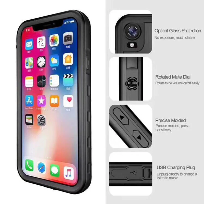 Для Apple iPhone Xs Max 6 5 дюйма X XS 8 360 полный защитный корпус IP68 Водонепроницаемый