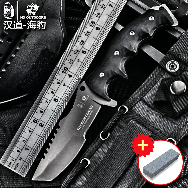HX открытый твердость высокий тактический нож мульти инструмент покрытие поверхности титановый фиксированный черный нож Походный